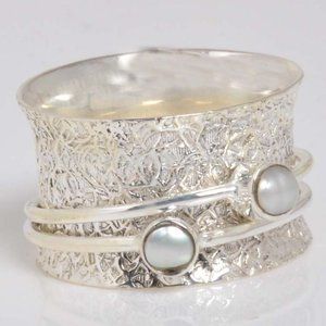 Silver and Pearl Meditation Spinner Ring
